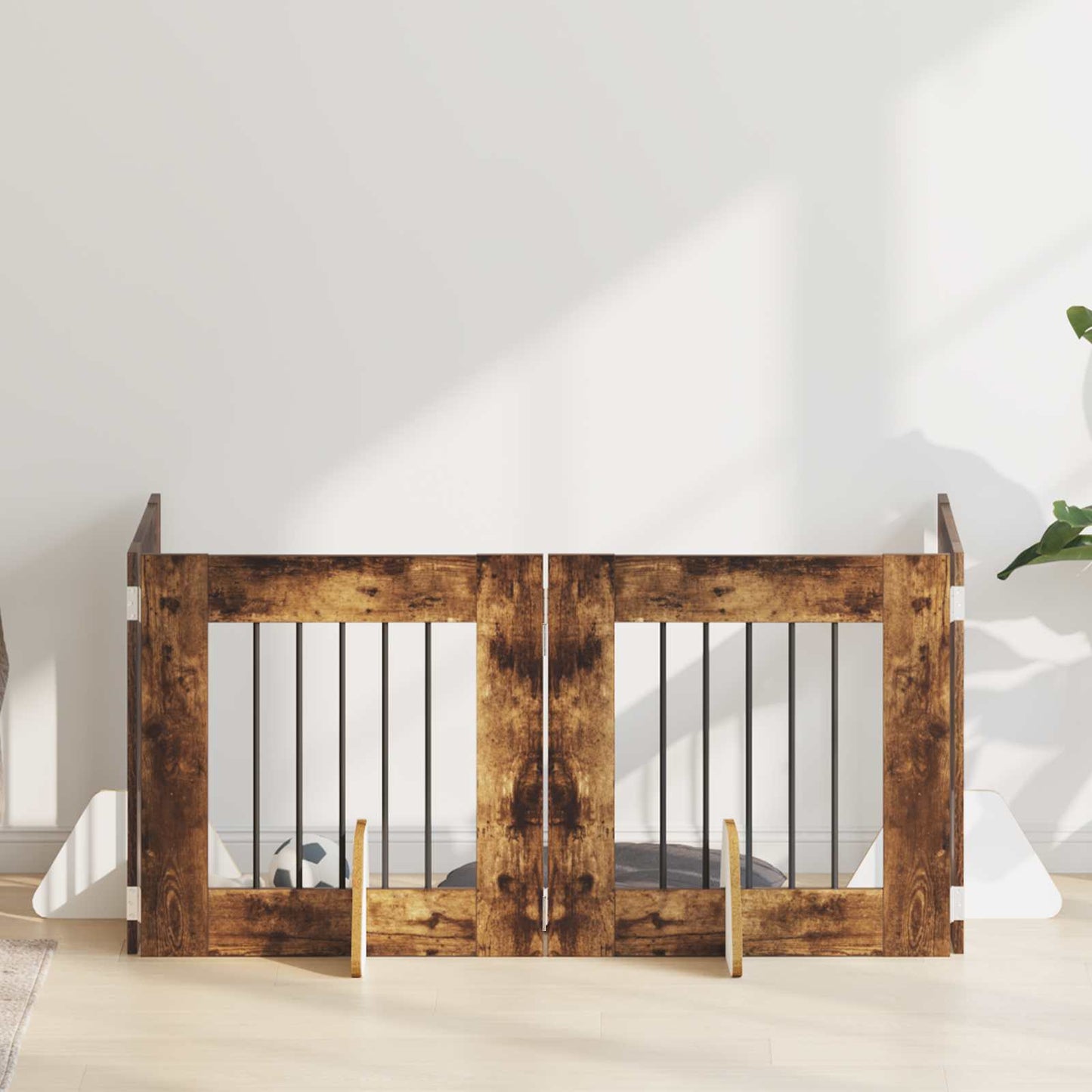 Hondenhekje met standaards 4 pcs Gerookt eiken 60 x 60 cm