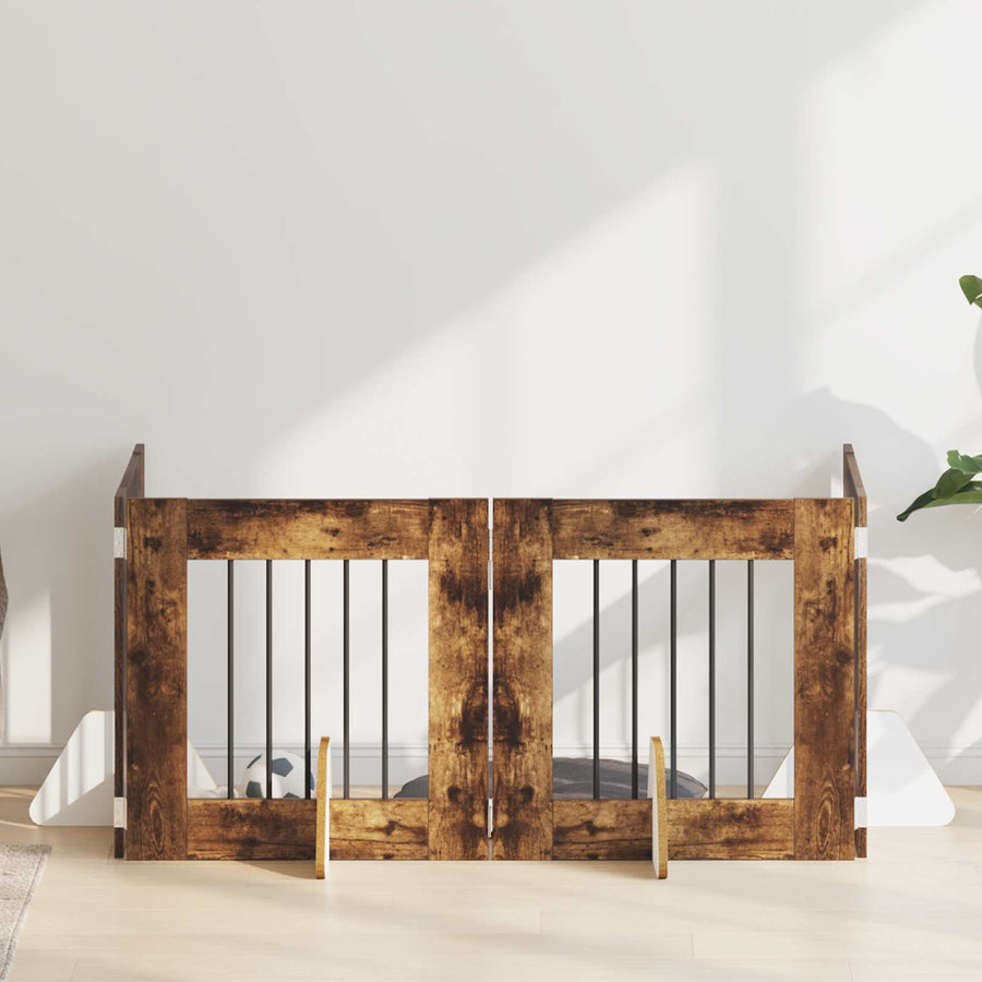 Hondenhekje met standaards 4 pcs Gerookt eiken 60 x 60 cm