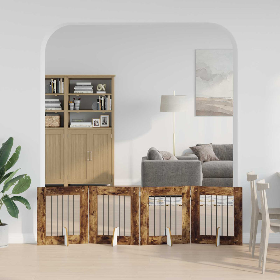 Hondenhekje met standaards 4 pcs Gerookt eiken 60 x 60 cm