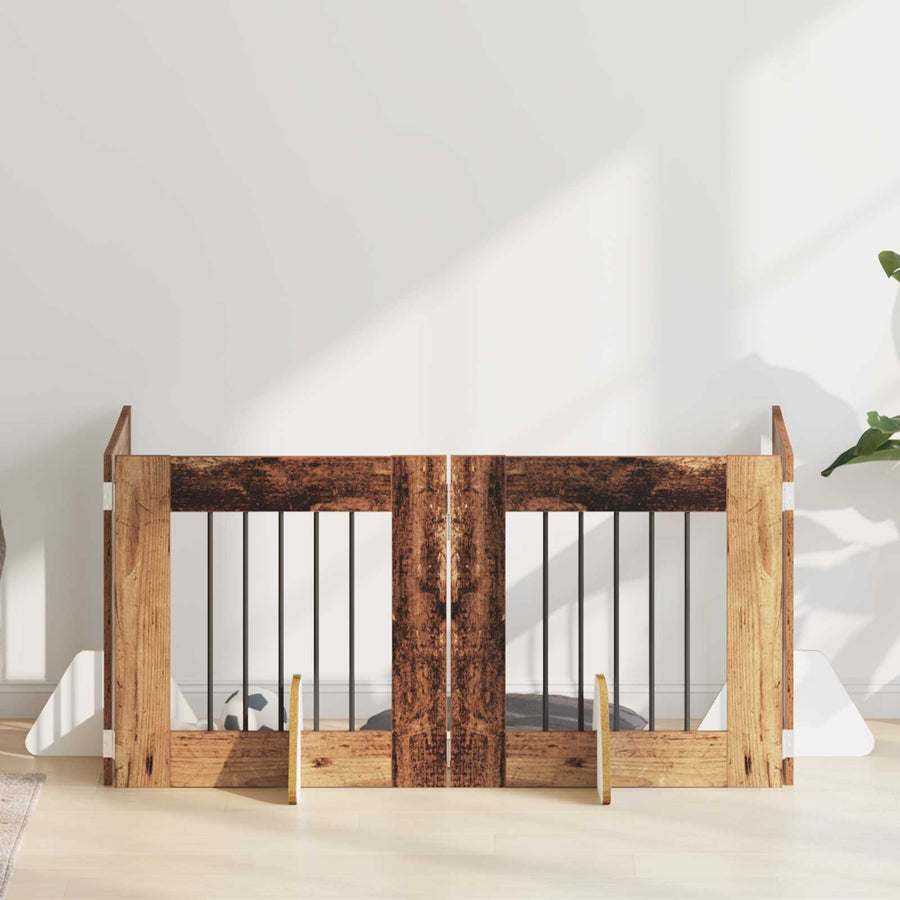 Hondenhekje met standaards 4 pcs Oud hout 60 x 60 cm