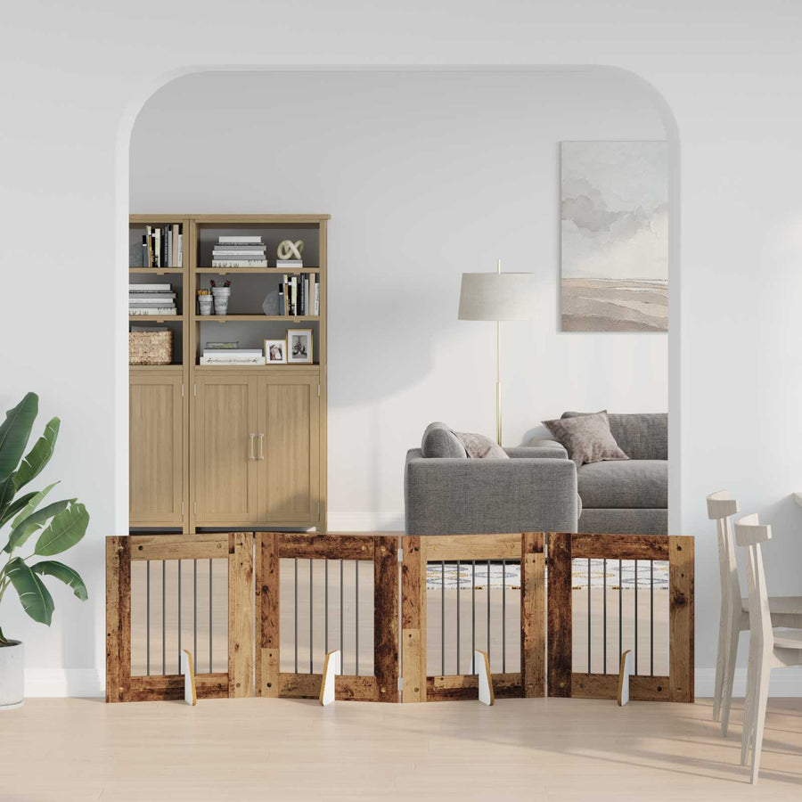 Hondenhekje met standaards 4 pcs Oud hout 60 x 60 cm
