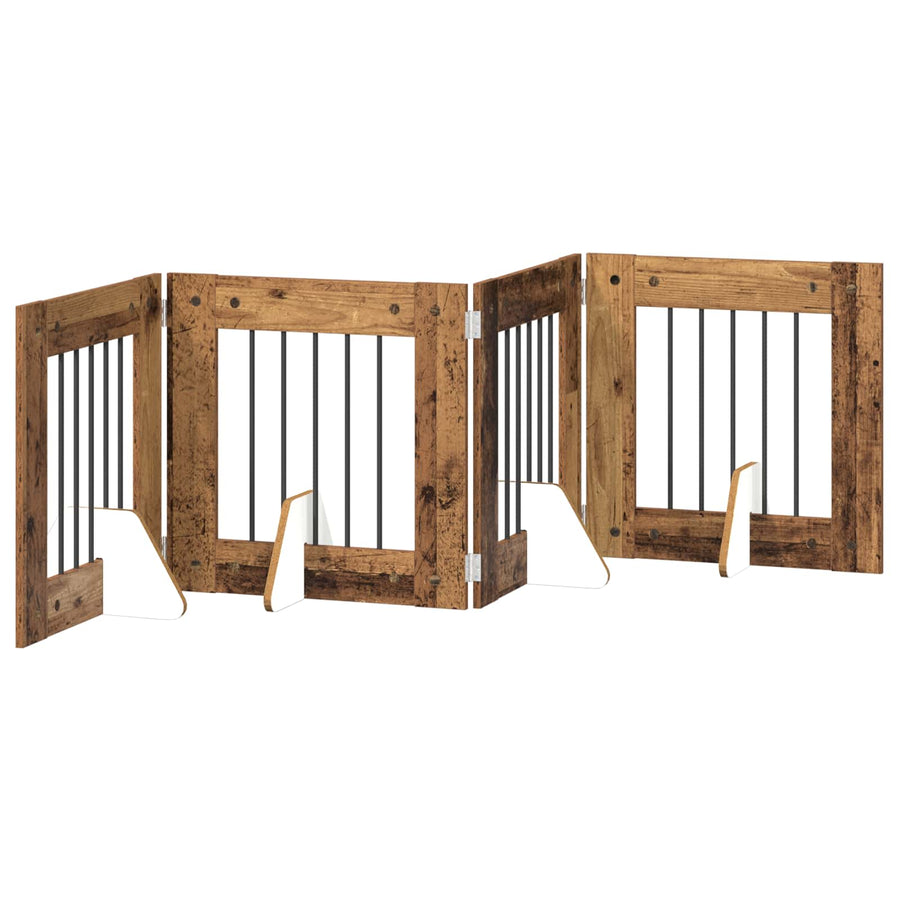 Hondenhekje met standaards 4 pcs Oud hout 60 x 60 cm