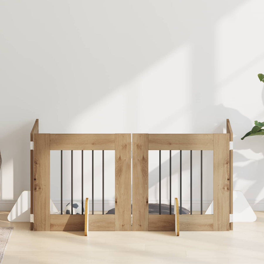 Hondenhekje met standaards 4 pcs Artisanaal eiken 60 x 60 cm