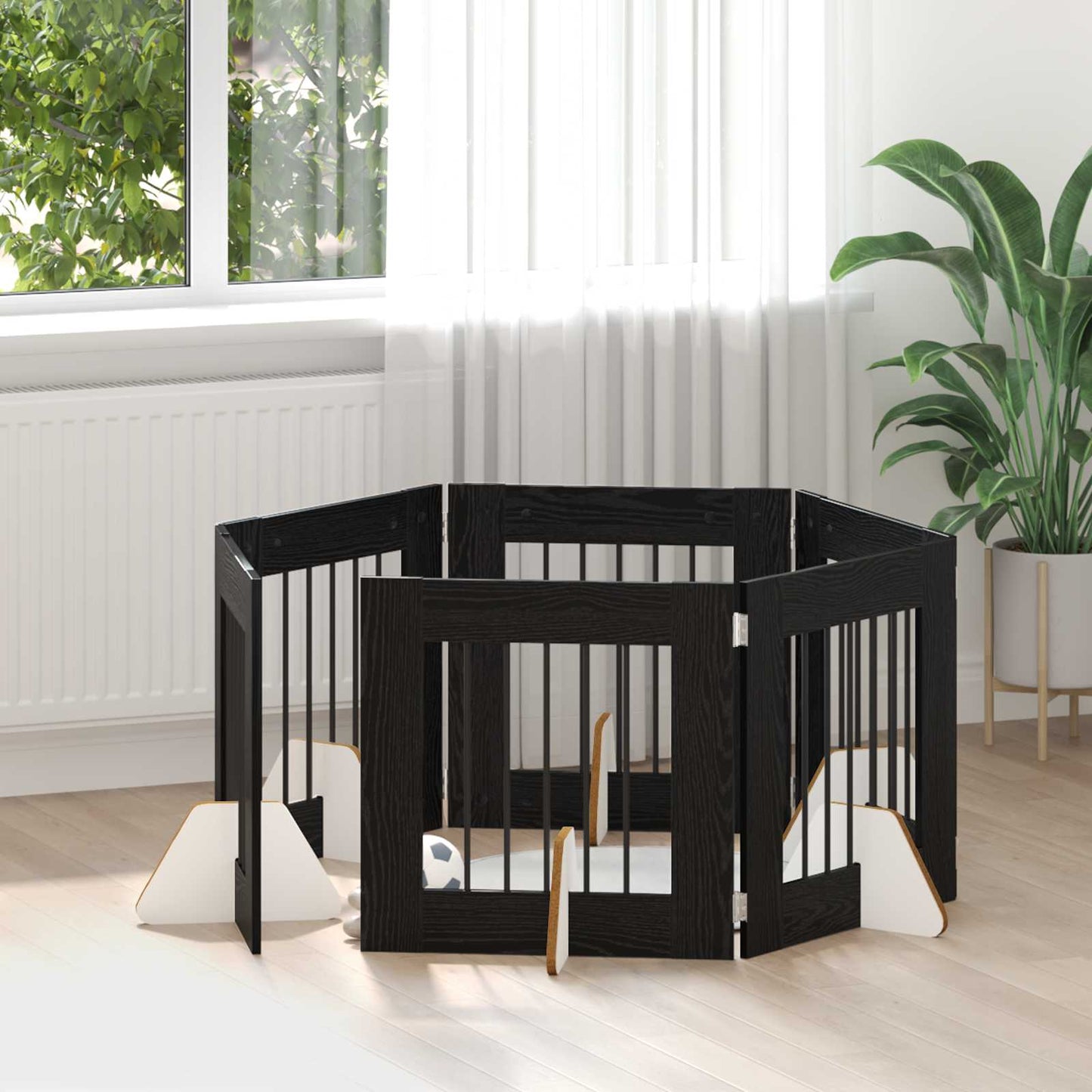 Hondenhekje met standaards 6 pcs Zwart eiken 60 x 60 cm