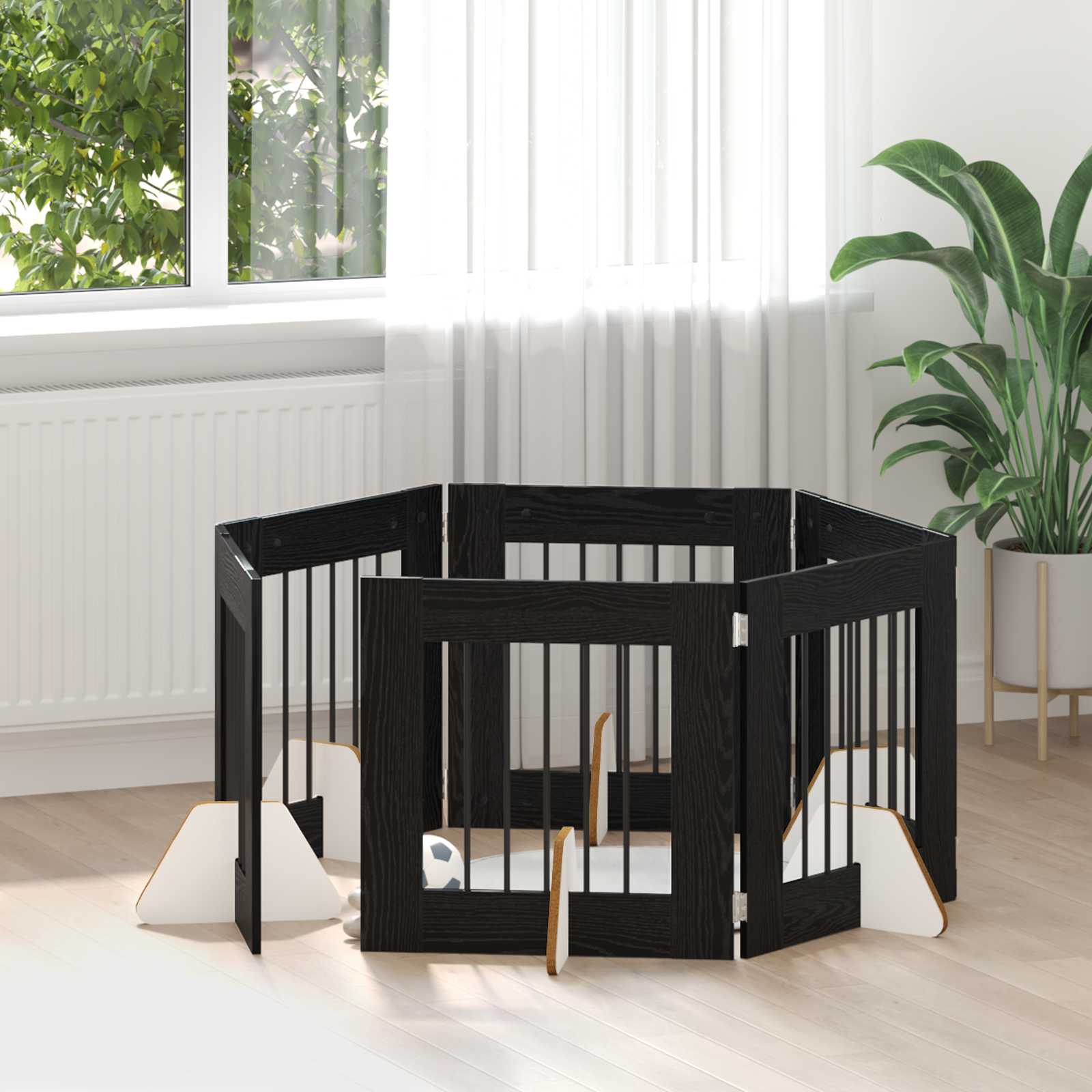 Hondenhekje met standaards 6 pcs Zwart eiken 60 x 60 cm