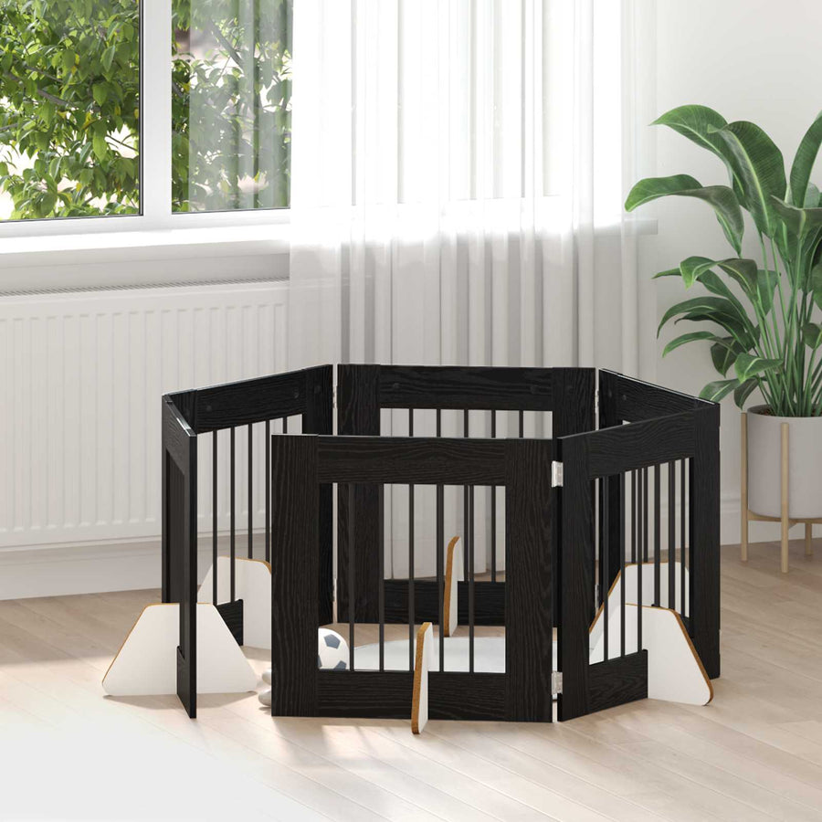 Hondenhekje met standaards 6 pcs Zwart eiken 60 x 60 cm