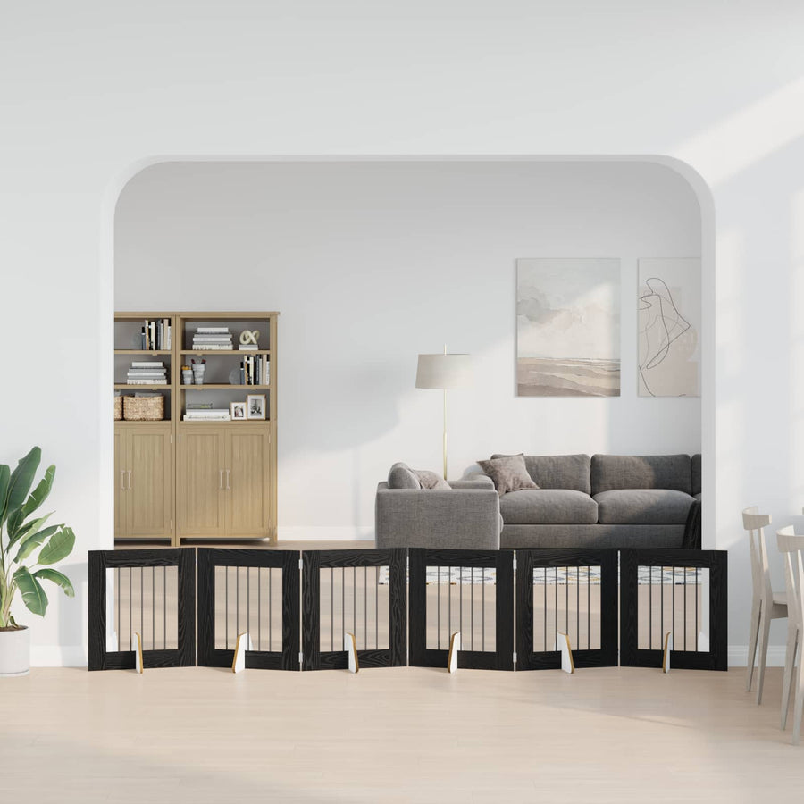 Hondenhekje met standaards 6 pcs Zwart eiken 60 x 60 cm