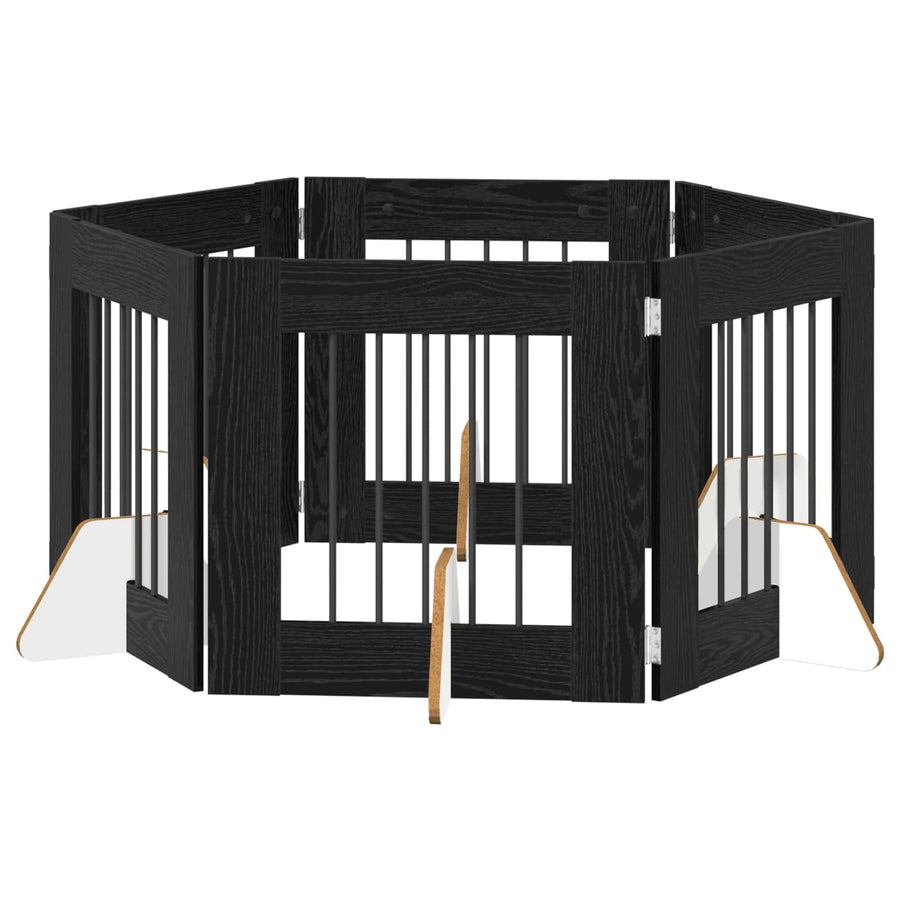 Hondenhekje met standaards 6 pcs Zwart eiken 60 x 60 cm