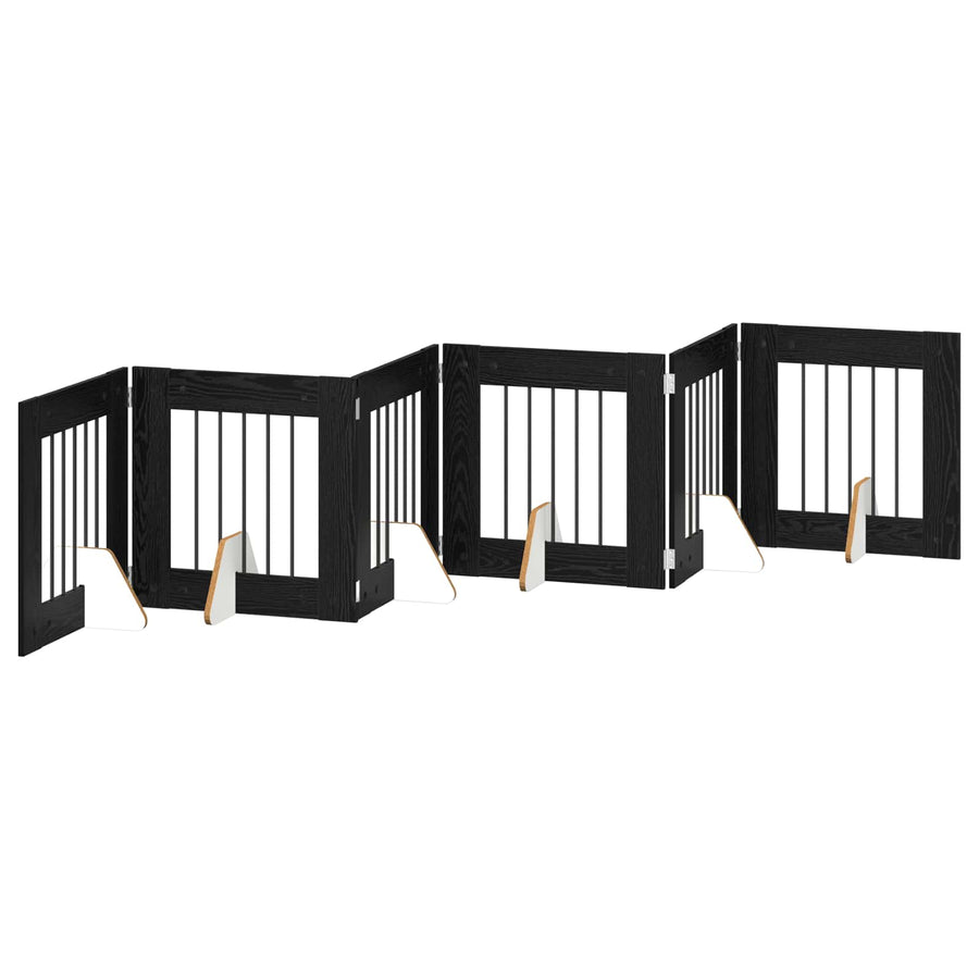 Hondenhekje met standaards 6 pcs Zwart eiken 60 x 60 cm