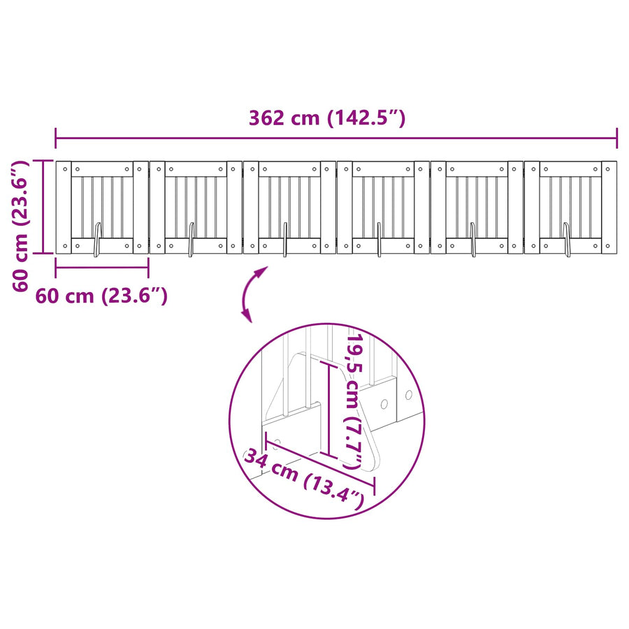 Hondenhekje met standaards 6 pcs Zwart eiken 60 x 60 cm