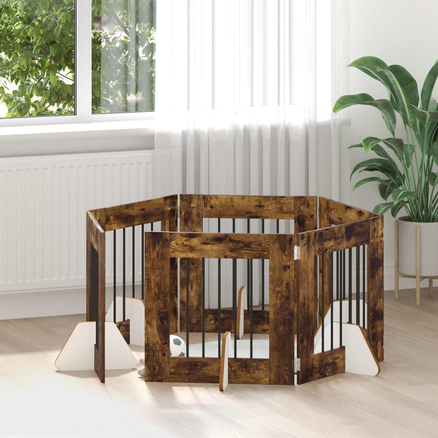 Hondenhekje met standaards 6 pcs Gerookt eiken 60 x 60 cm
