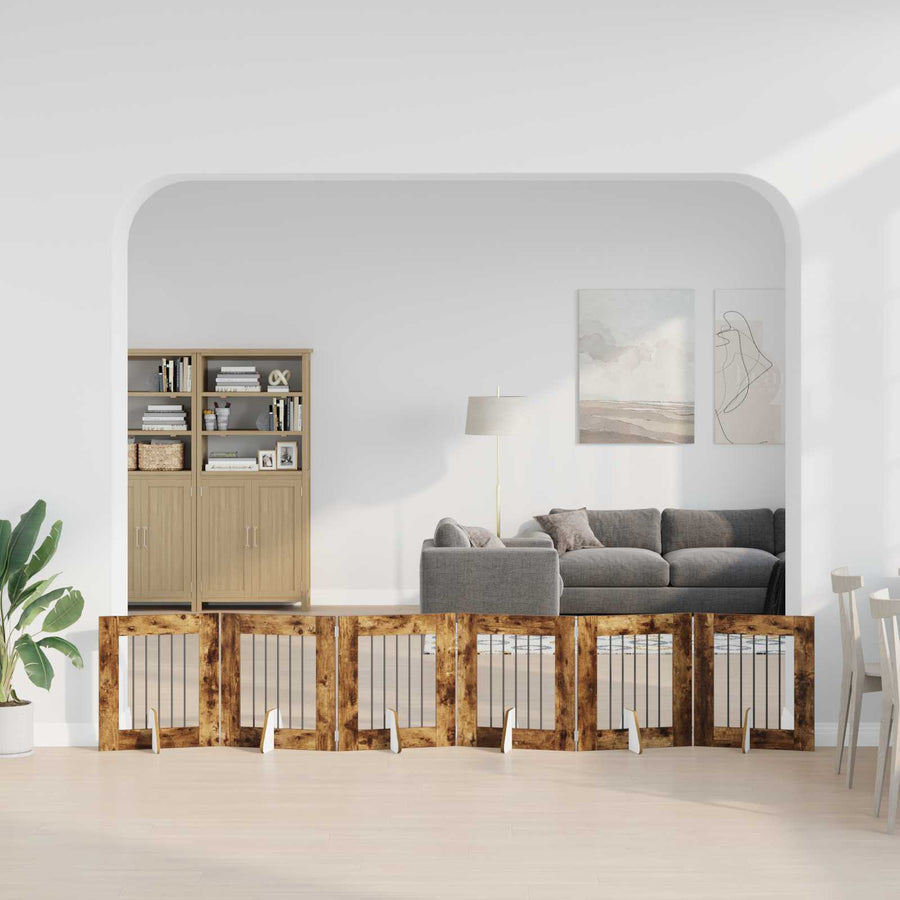 Hondenhekje met standaards 6 pcs Gerookt eiken 60 x 60 cm