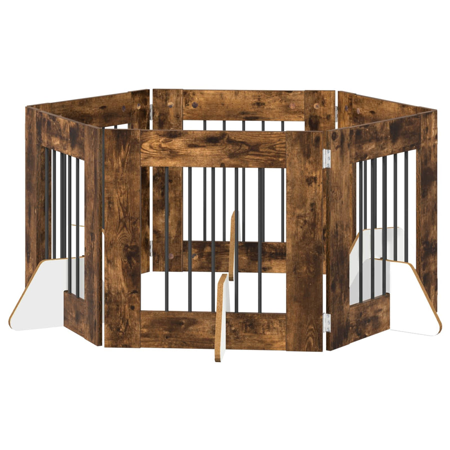 Hondenhekje met standaards 6 pcs Gerookt eiken 60 x 60 cm