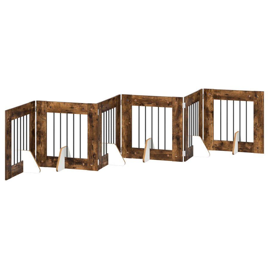 Hondenhekje met standaards 6 pcs Gerookt eiken 60 x 60 cm