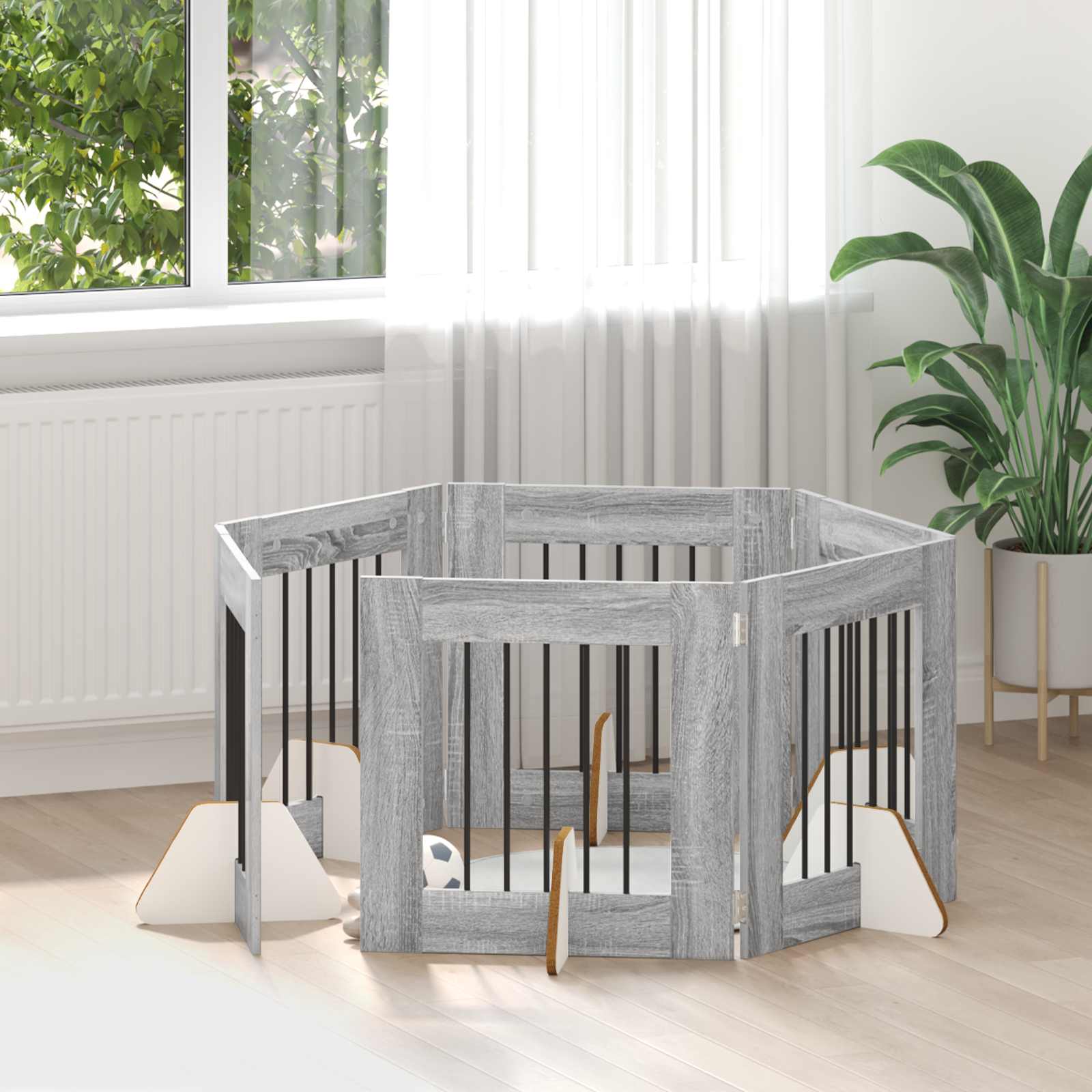 Hondenhekje met standaards 6 pcs Grijs sonoma 60 x 60 cm