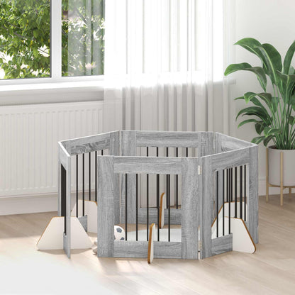Hondenhekje met standaards 6 pcs Grijs sonoma 60 x 60 cm