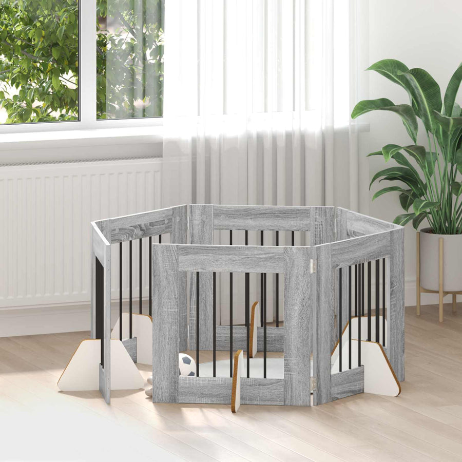 Hondenhekje met standaards 6 pcs Grijs sonoma 60 x 60 cm