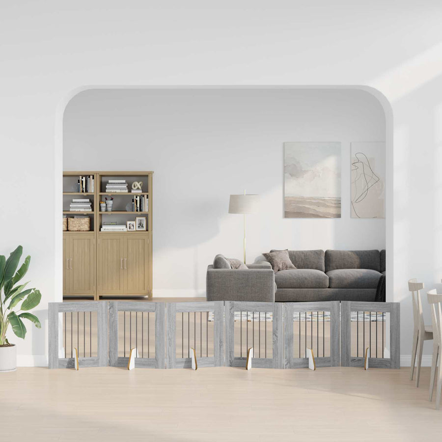 Hondenhekje met standaards 6 pcs Grijs sonoma 60 x 60 cm