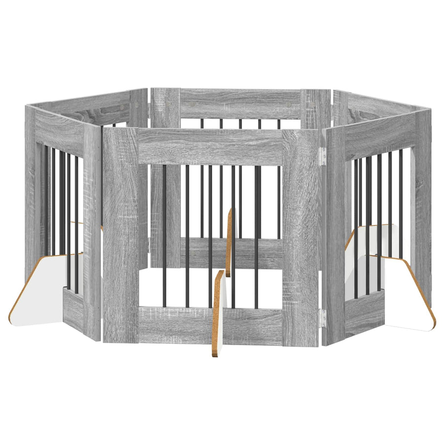 Hondenhekje met standaards 6 pcs Grijs sonoma 60 x 60 cm