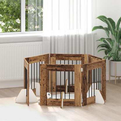 Hondenhekje met standaards 6 pcs Oud hout 60 x 60 cm