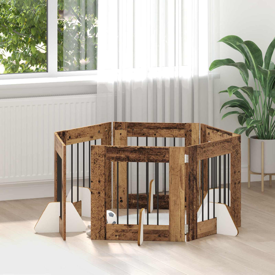 Hondenhekje met standaards 6 pcs Oud hout 60 x 60 cm