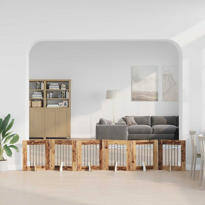 Hondenhekje met standaards 6 pcs Oud hout 60 x 60 cm