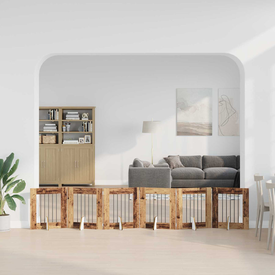 Hondenhekje met standaards 6 pcs Oud hout 60 x 60 cm
