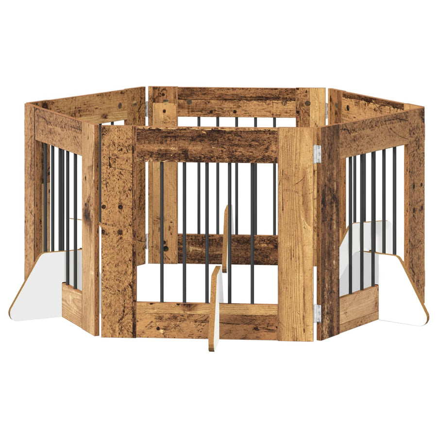 Hondenhekje met standaards 6 pcs Oud hout 60 x 60 cm