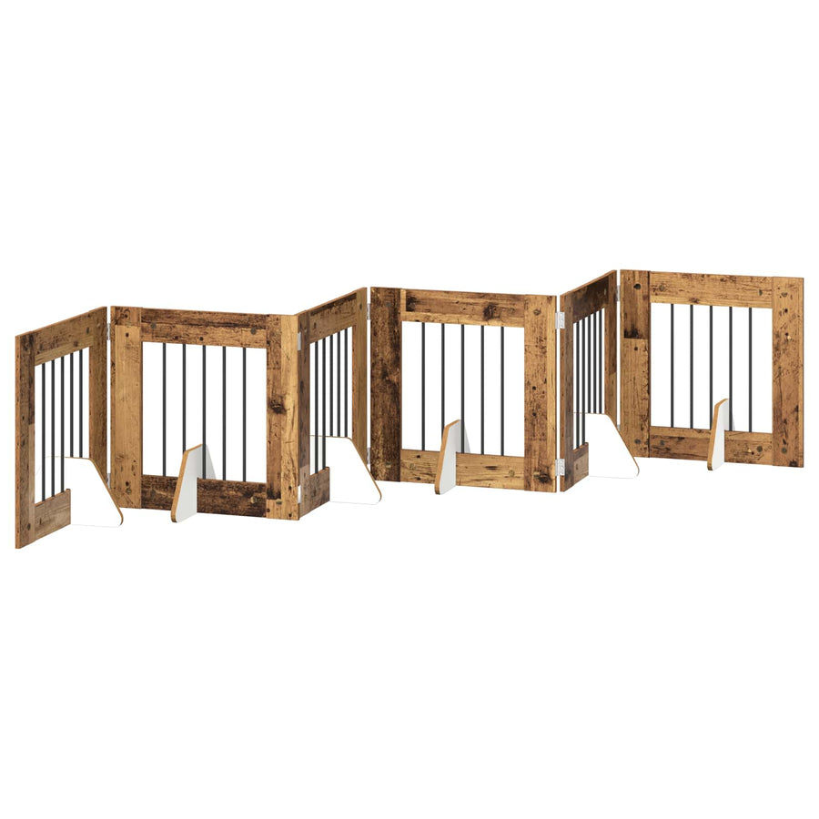 Hondenhekje met standaards 6 pcs Oud hout 60 x 60 cm