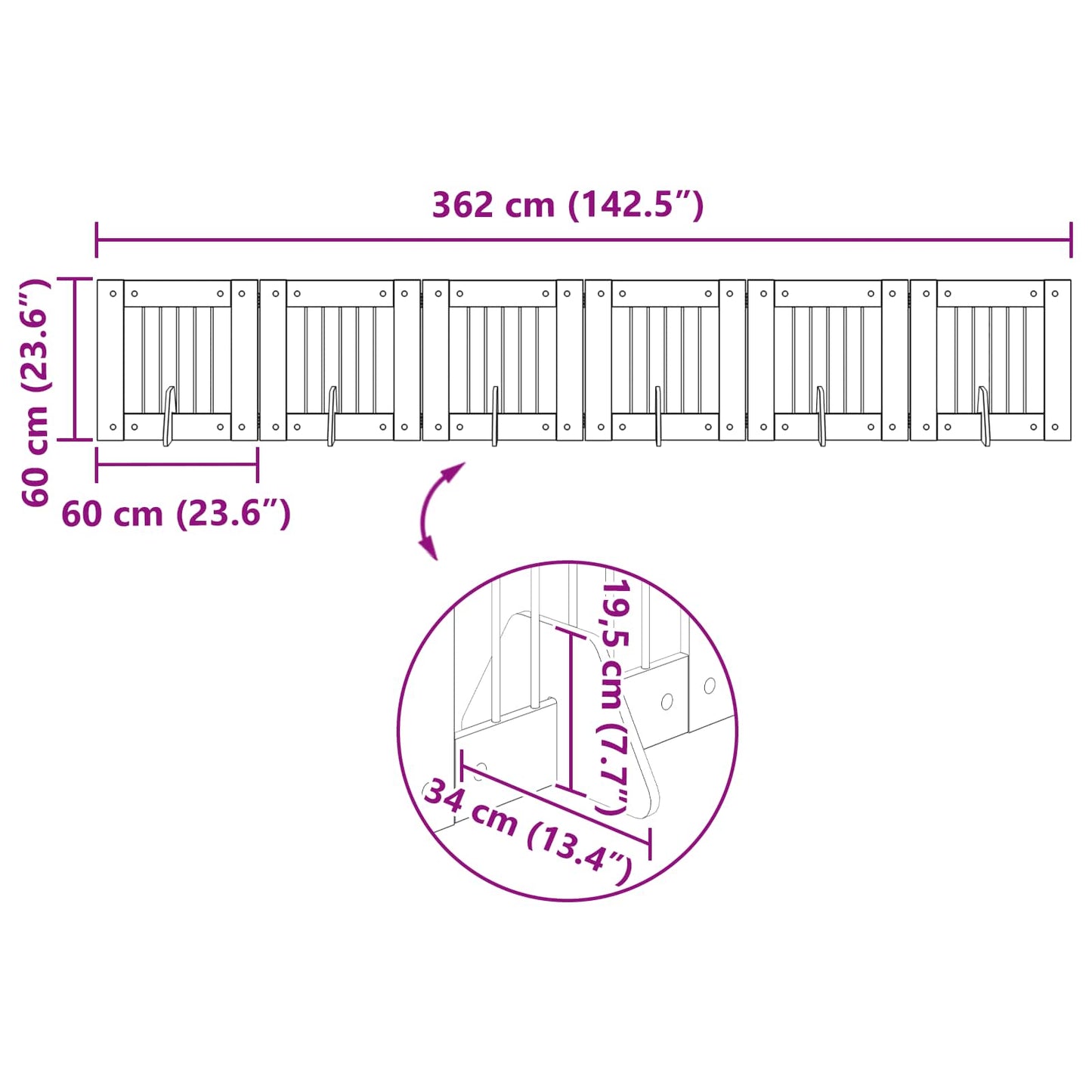 Hondenhekje met standaards 6 pcs Oud hout 60 x 60 cm