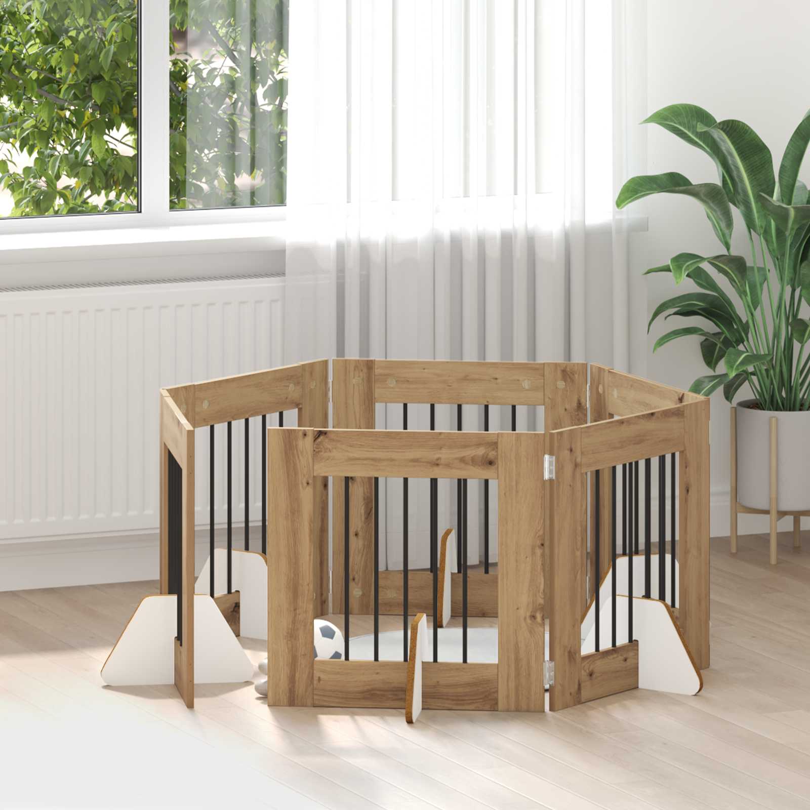 Hondenhekje met standaards 6 pcs Artisanaal eiken 60 x 60 cm