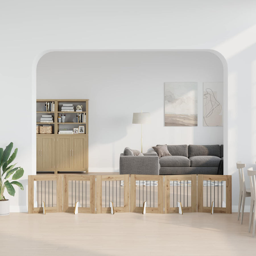 Hondenhekje met standaards 6 pcs Artisanaal eiken 60 x 60 cm
