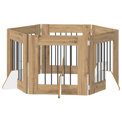 Hondenhekje met standaards 6 pcs Artisanaal eiken 60 x 60 cm