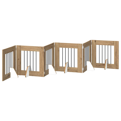 Hondenhekje met standaards 6 pcs Artisanaal eiken 60 x 60 cm