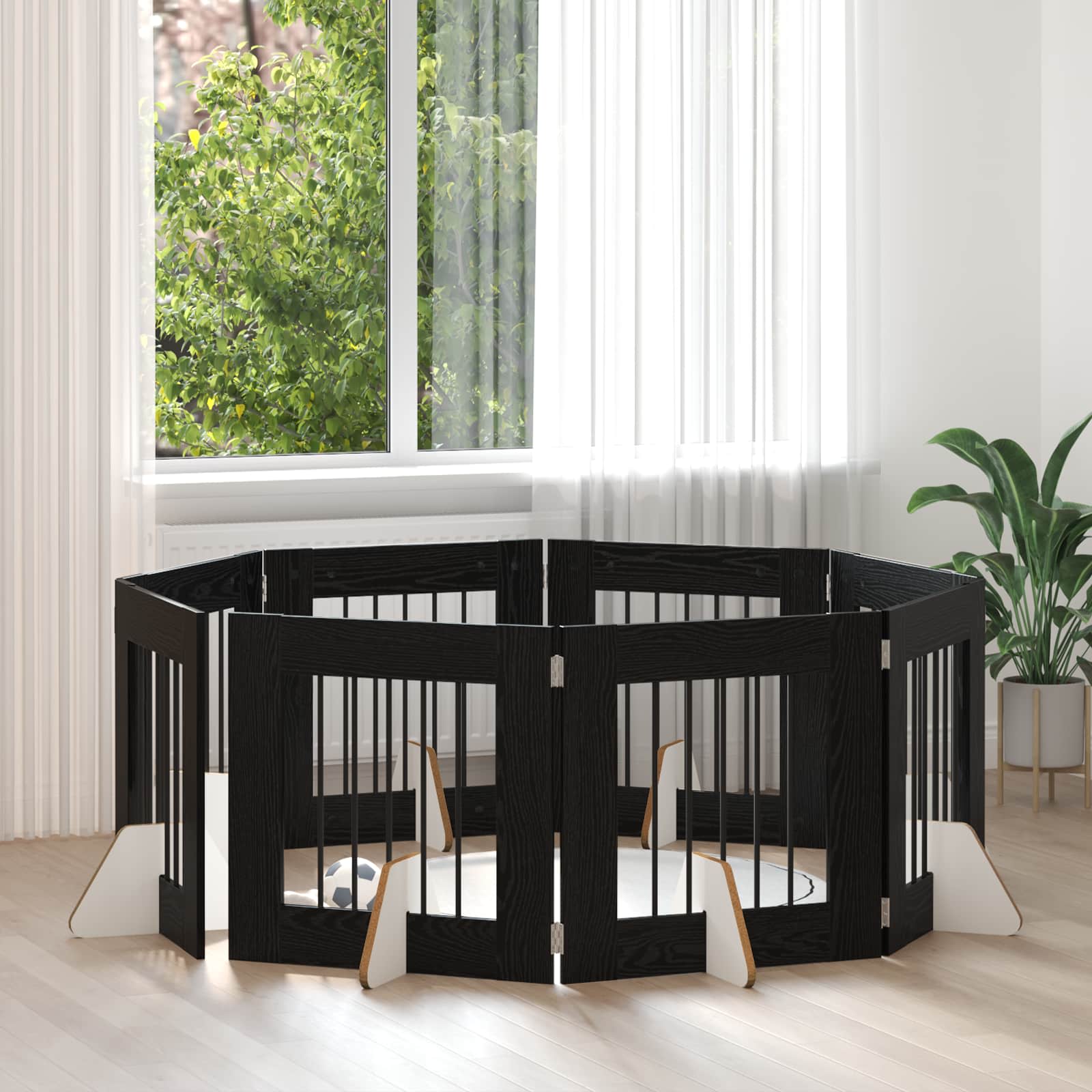 Hondenhekje met standaards 8 pcs Zwart eiken 60 x 60 cm