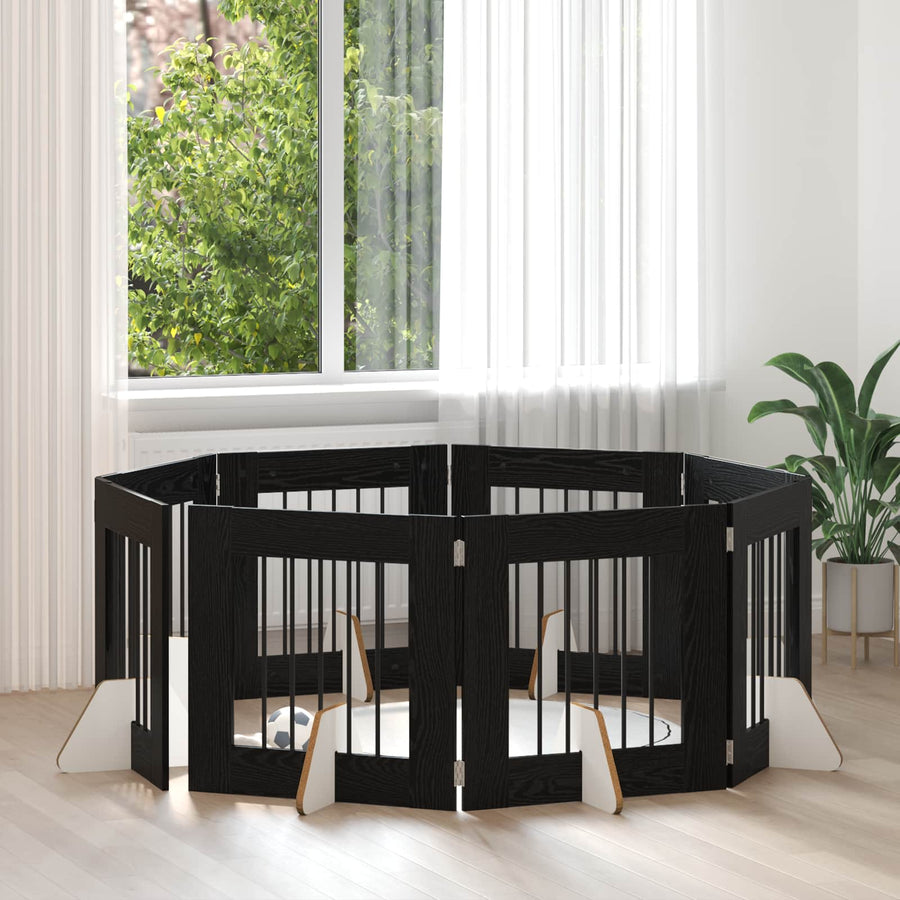 Hondenhekje met standaards 8 pcs Zwart eiken 60 x 60 cm