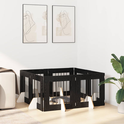 Hondenhekje met standaards 8 pcs Zwart eiken 60 x 60 cm