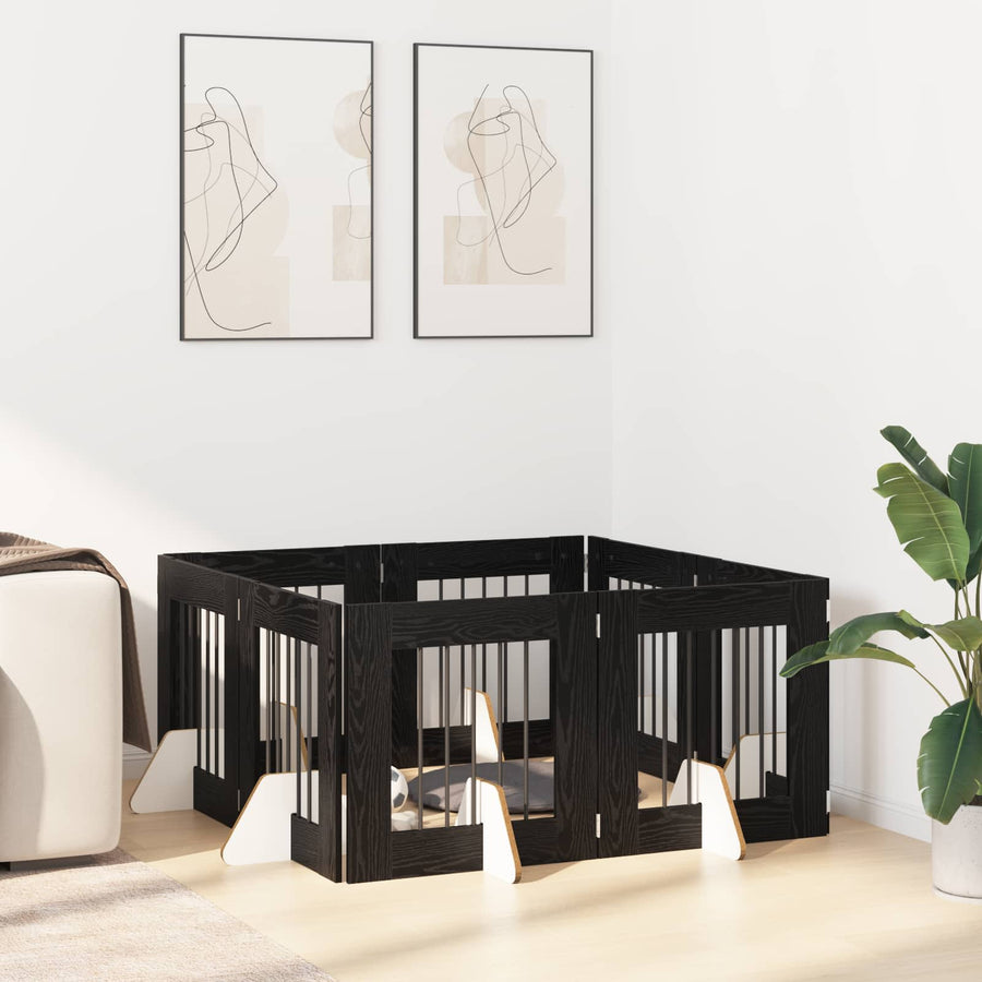 Hondenhekje met standaards 8 pcs Zwart eiken 60 x 60 cm