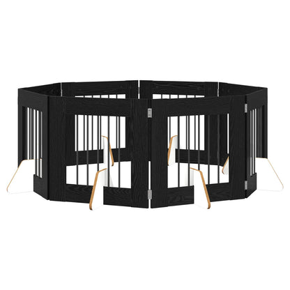 Hondenhekje met standaards 8 pcs Zwart eiken 60 x 60 cm