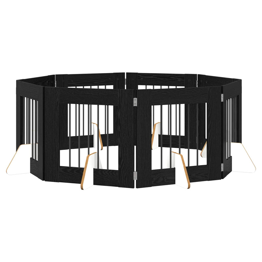 Hondenhekje met standaards 8 pcs Zwart eiken 60 x 60 cm