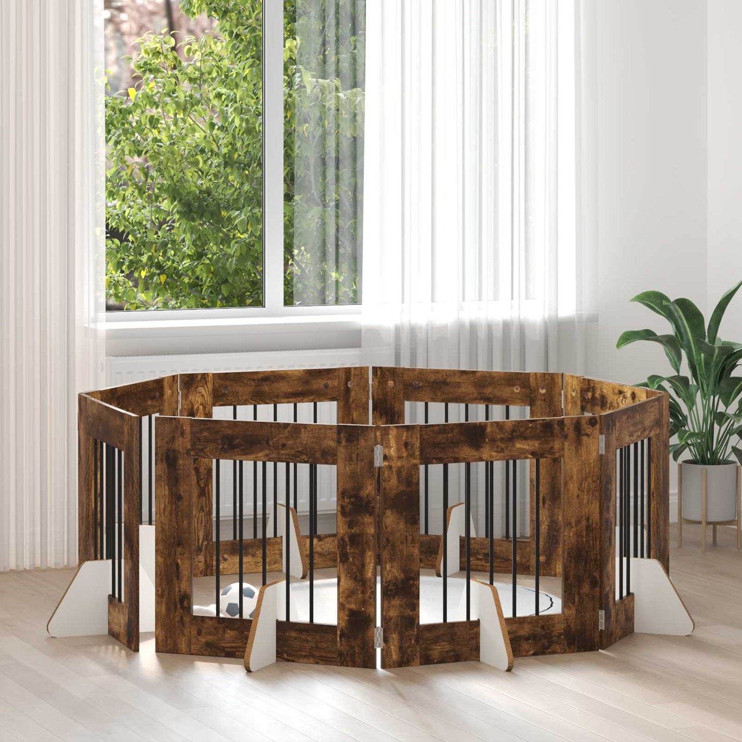 Hondenhekje met standaards 8 pcs Gerookt eiken 60 x 60 cm