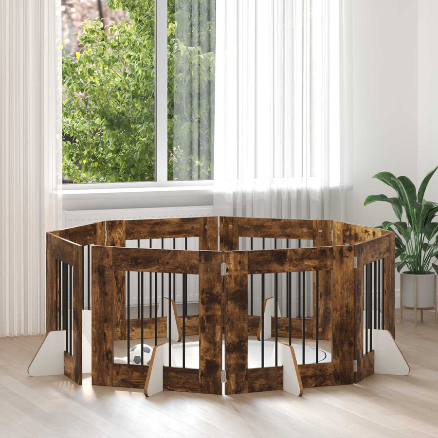 Hondenhekje met standaards 8 pcs Gerookt eiken 60 x 60 cm