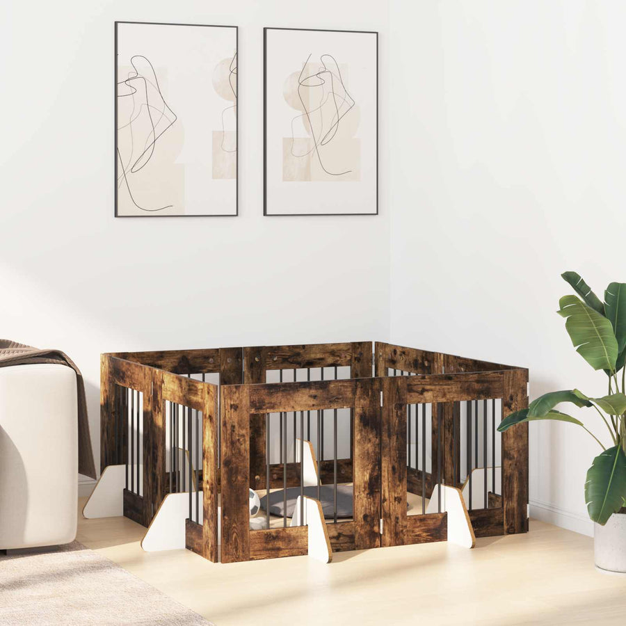 Hondenhekje met standaards 8 pcs Gerookt eiken 60 x 60 cm
