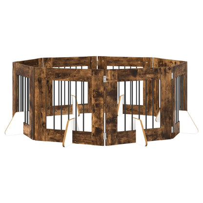 Hondenhekje met standaards 8 pcs Gerookt eiken 60 x 60 cm