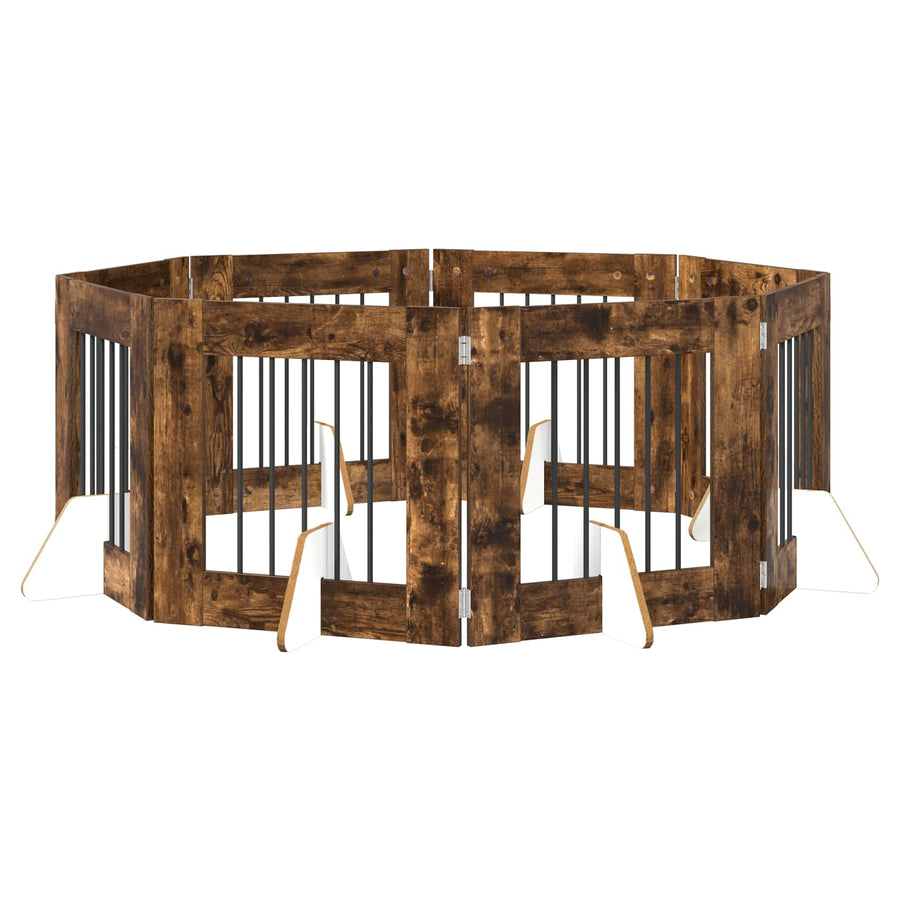 Hondenhekje met standaards 8 pcs Gerookt eiken 60 x 60 cm