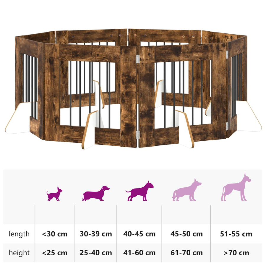 Hondenhekje met standaards 8 pcs Gerookt eiken 60 x 60 cm
