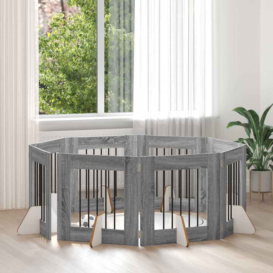 Hondenhekje met standaards 8 pcs Grijs sonoma 60 x 60 cm