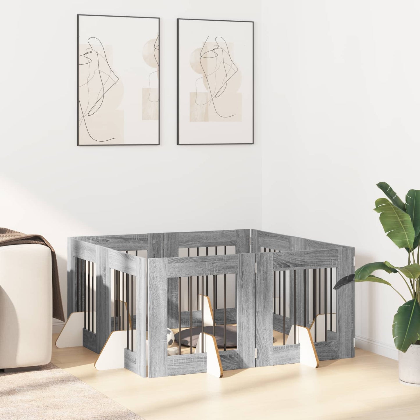 Hondenhekje met standaards 8 pcs Grijs sonoma 60 x 60 cm
