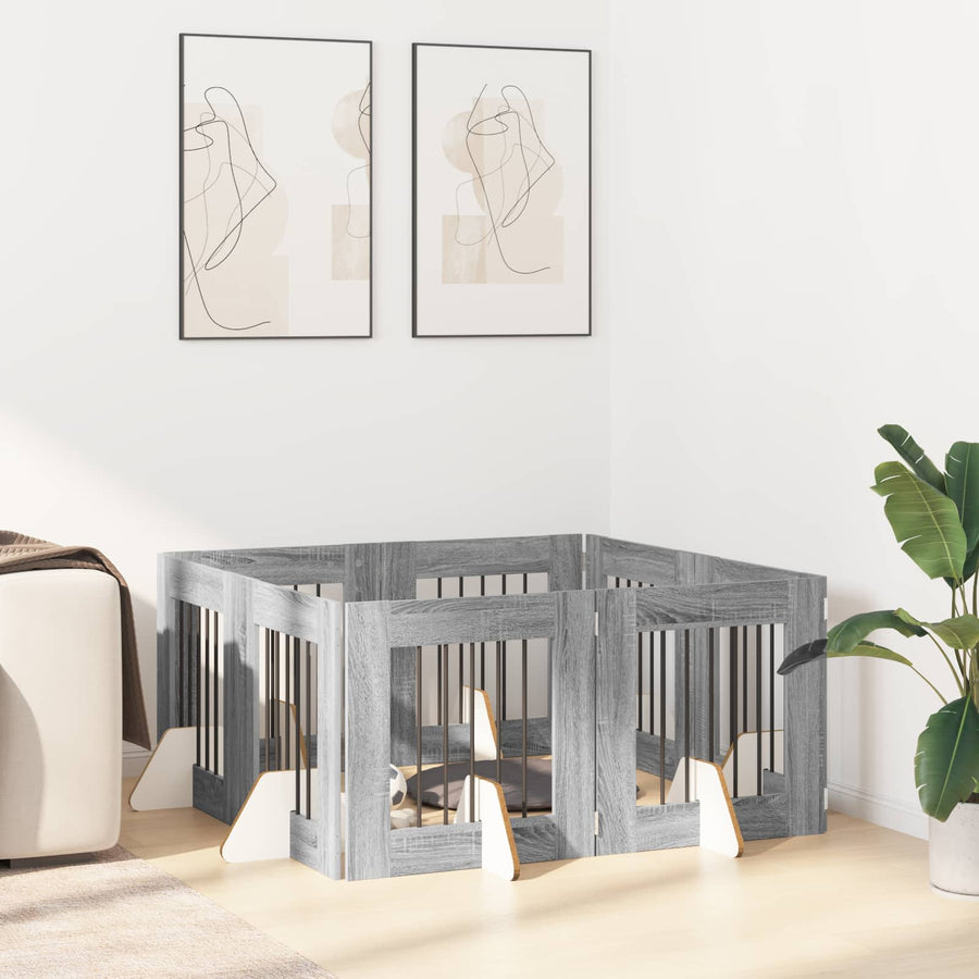 Hondenhekje met standaards 8 pcs Grijs sonoma 60 x 60 cm