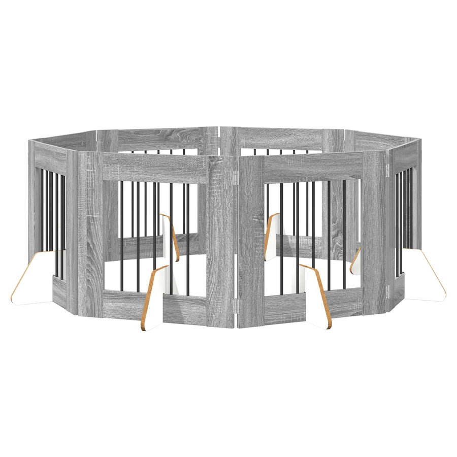 Hondenhekje met standaards 8 pcs Grijs sonoma 60 x 60 cm